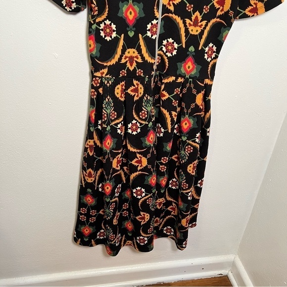 Lularoe Amelia Fit & Flare Dress Black Mustard Floral - Picture 10 of 12
